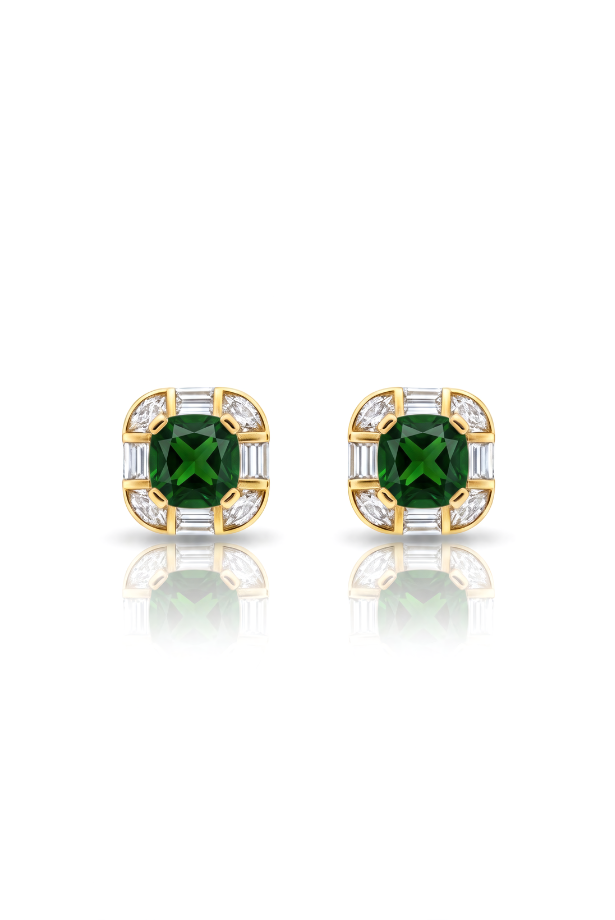 Emerald Green Cushion Statement Studs