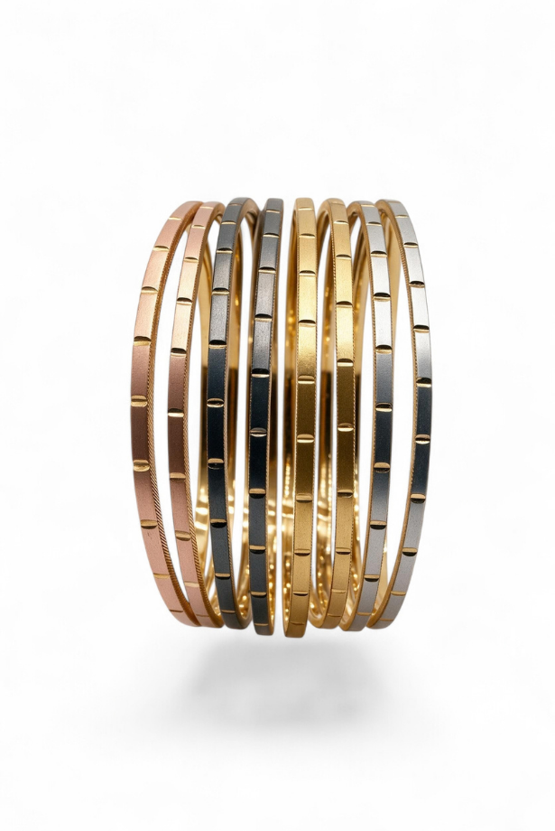 Tri-Tone Modern Line Bangle Stack