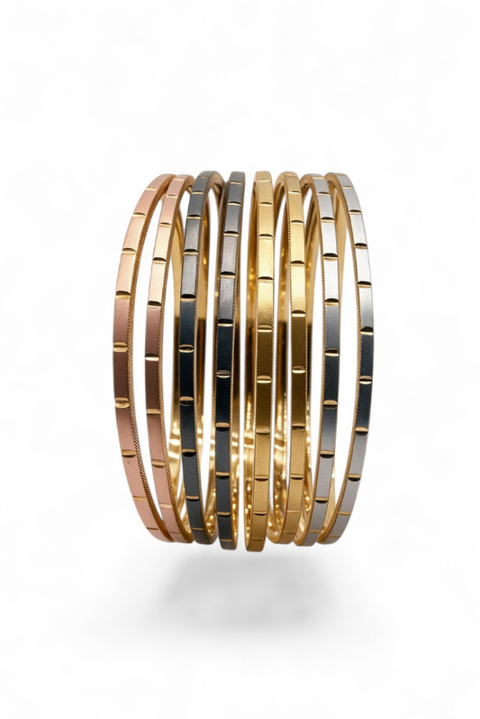Tri-Tone Modern Line Bangle Stack