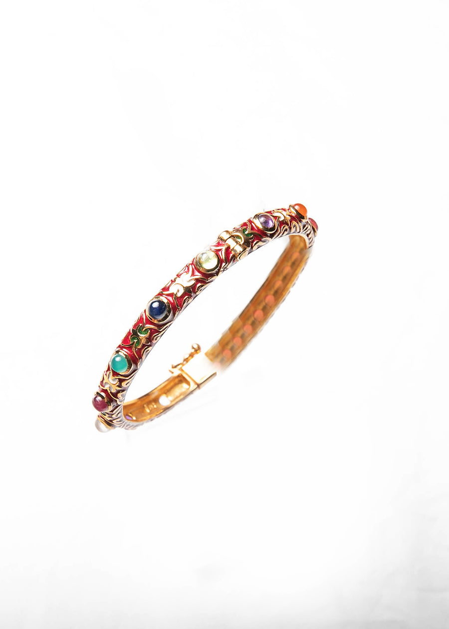 Multi - Colored Red Enameled Real Gemstone Bangles - LABELRM