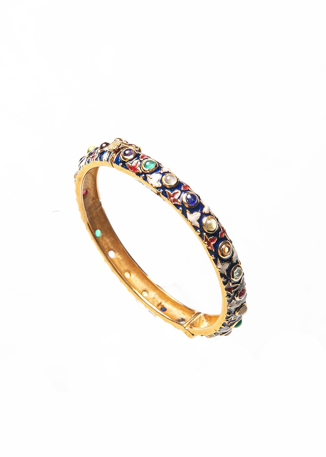 Multi - Colored Blue Enameled Real Gemstone Bangles - LABELRM