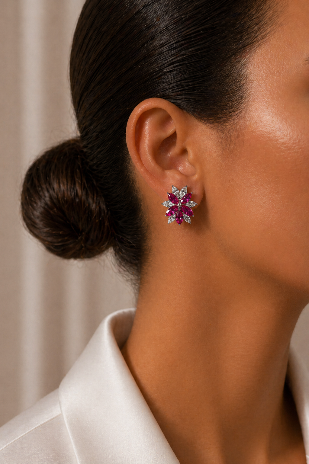 Celeste Drop Earring - Ruby Toned Stone