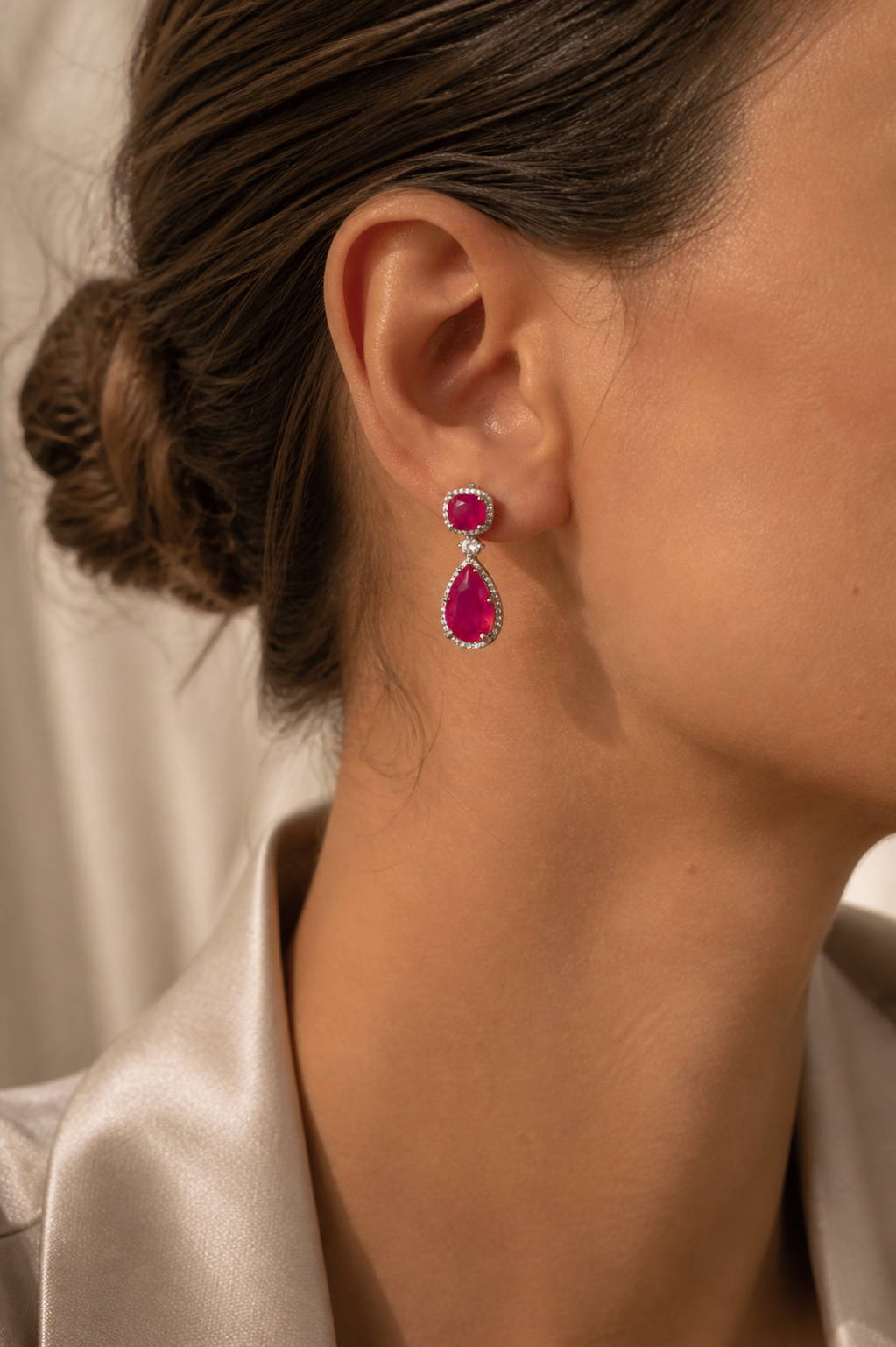 Celeste Drop Earring - Ruby Toned Stone