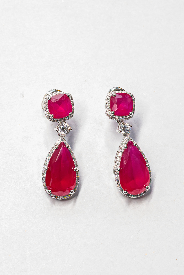 Celeste Drop Earring - Ruby Toned Stone