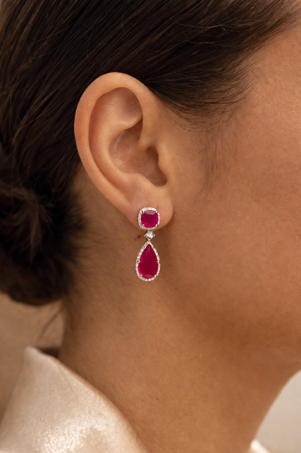 Celeste Drop Earring - Ruby Toned Stone