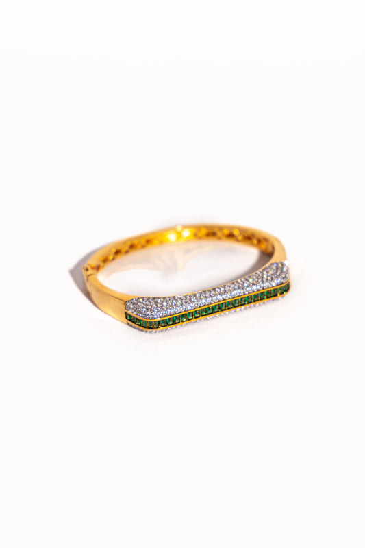 Pavé Bar Bangle – Emerald Green (Gold plated)