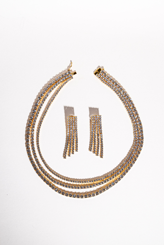 Golden Diamond Cascade Necklace Set – Dubai Luxe Signature