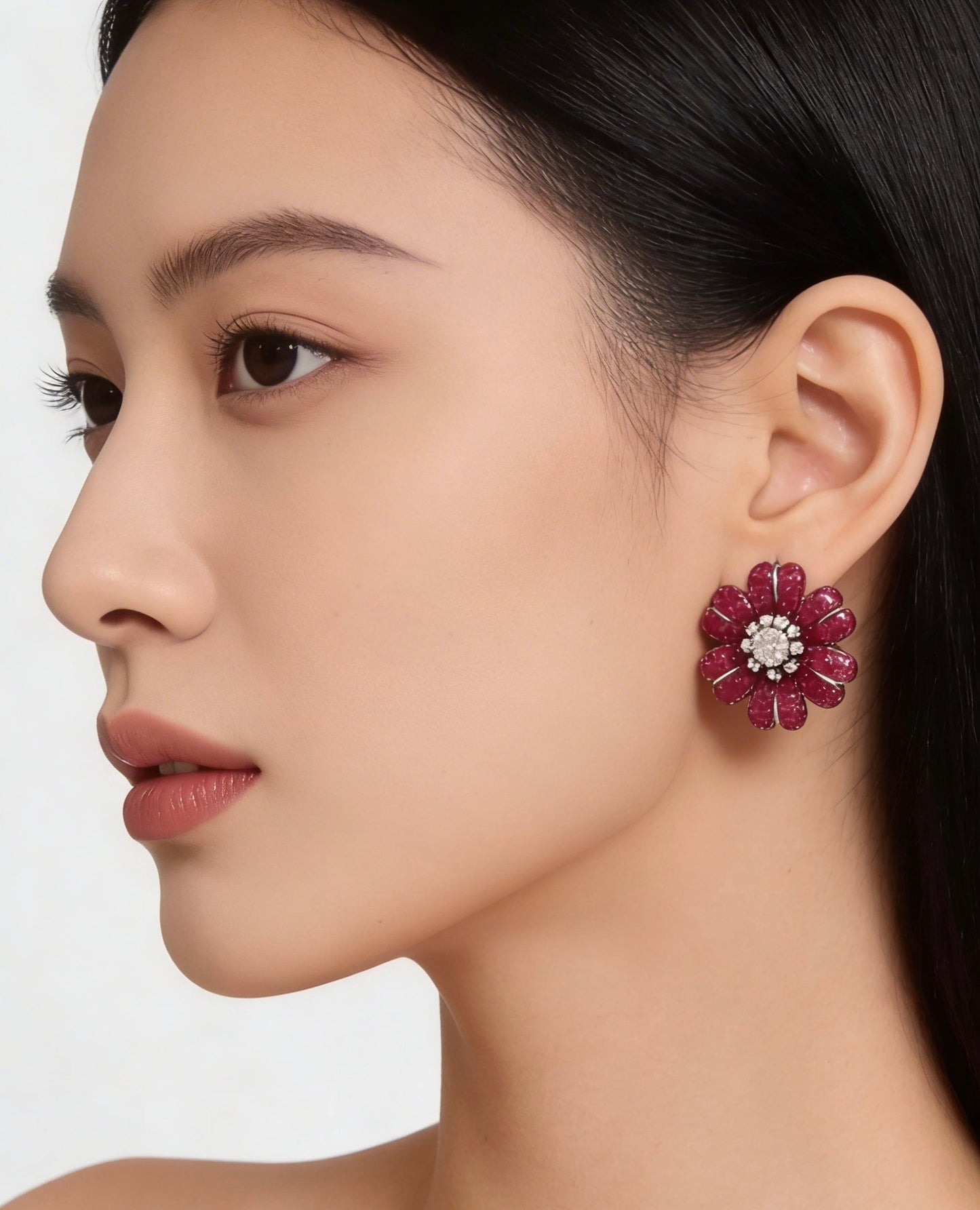 Crimson Petal Invisible Earrings