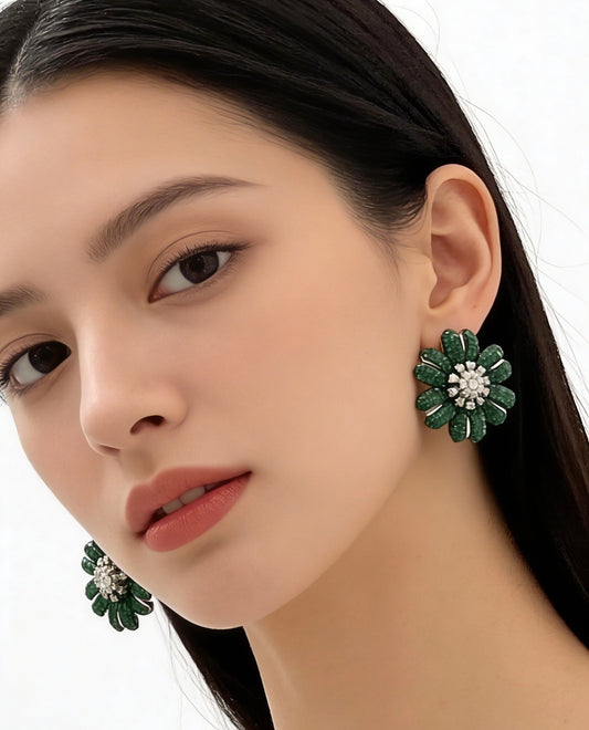 Emerald Petal Invisible Earrings