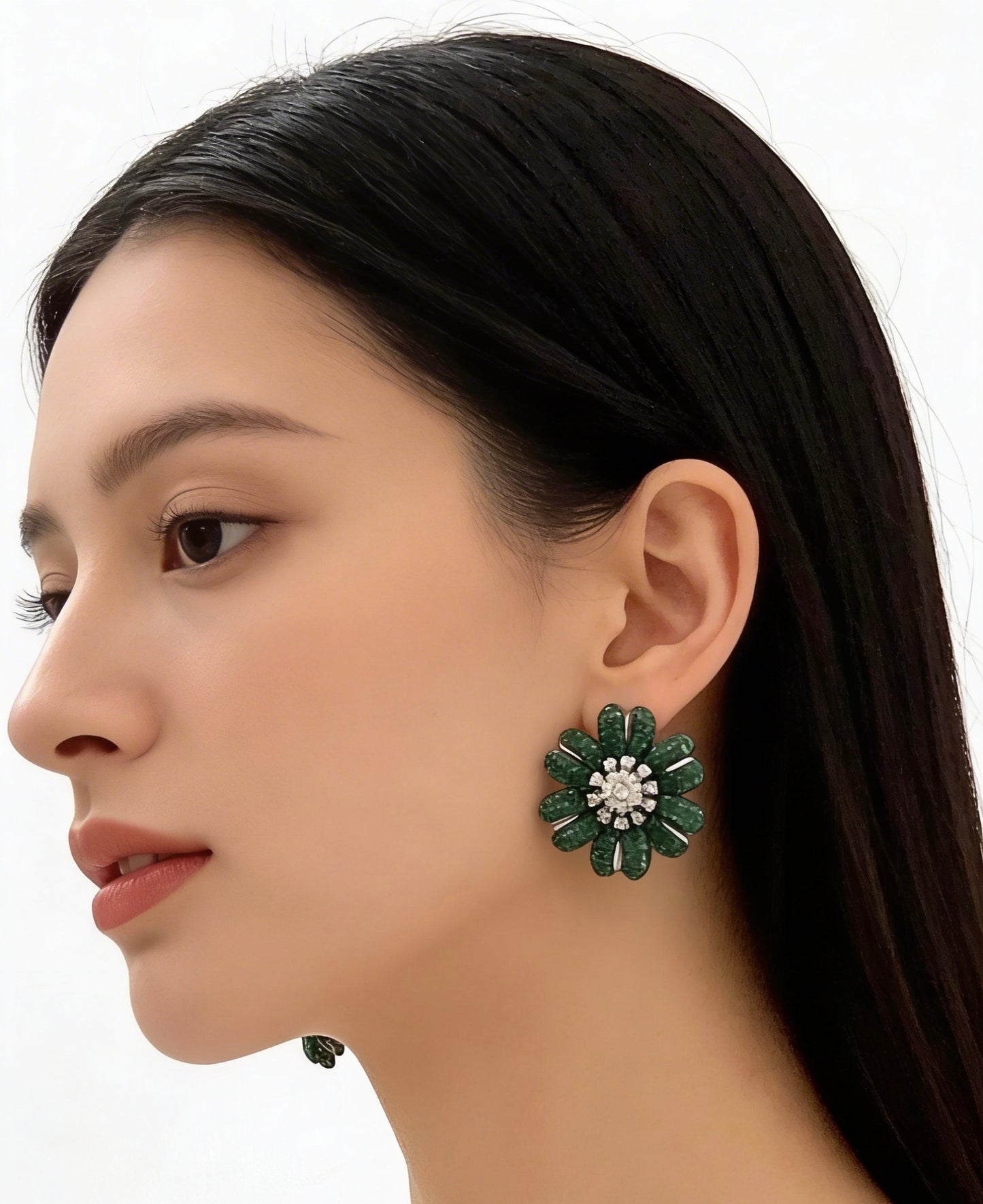 Emerald Petal Invisible Earrings