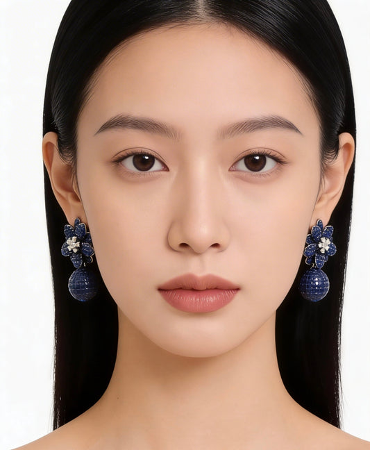 Midnight Sapphire Bloom Drop Earrings