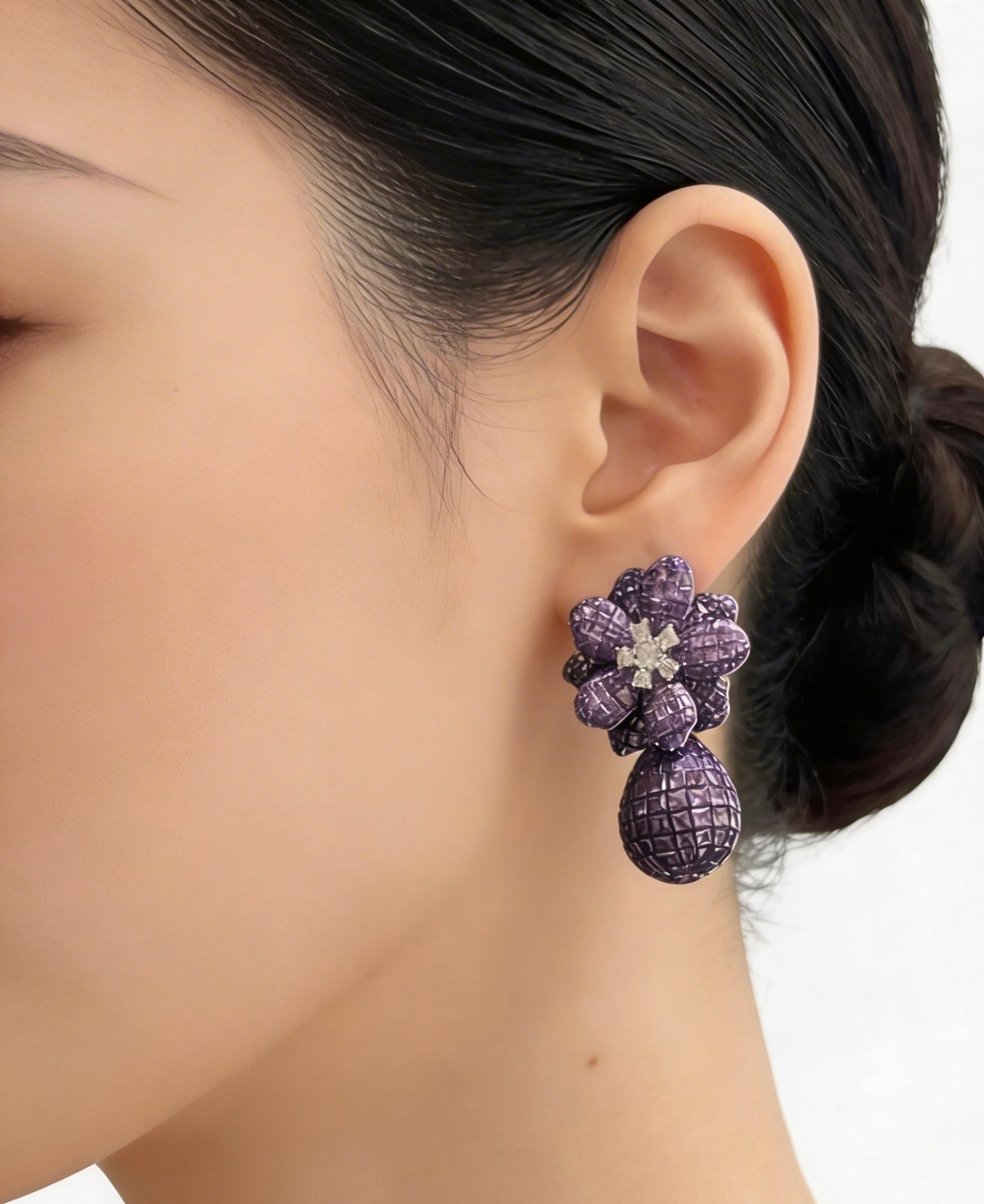 Midnight Amethyst Bloom Drop Earrings