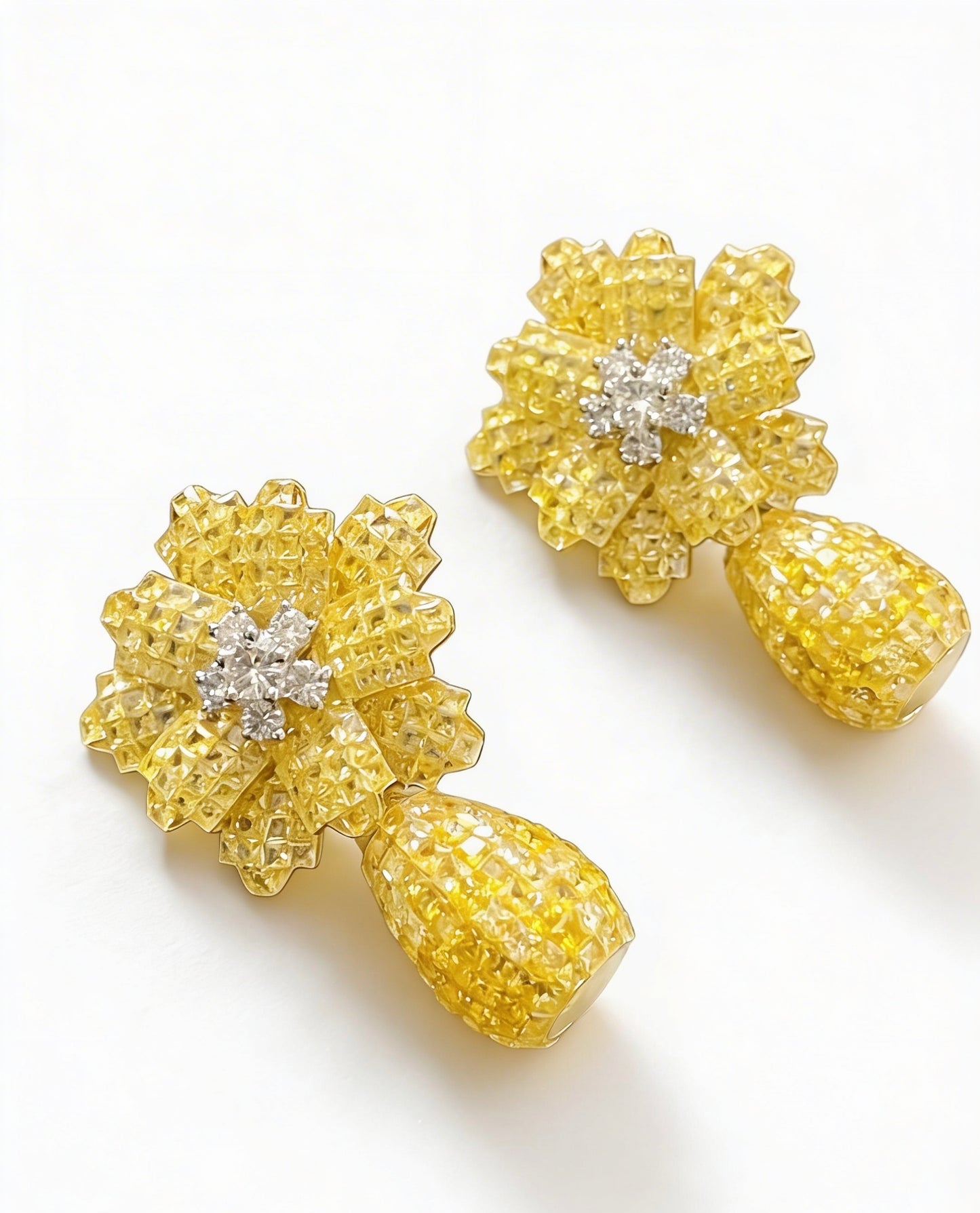 Citrine Flower Dangle Statement Earrings