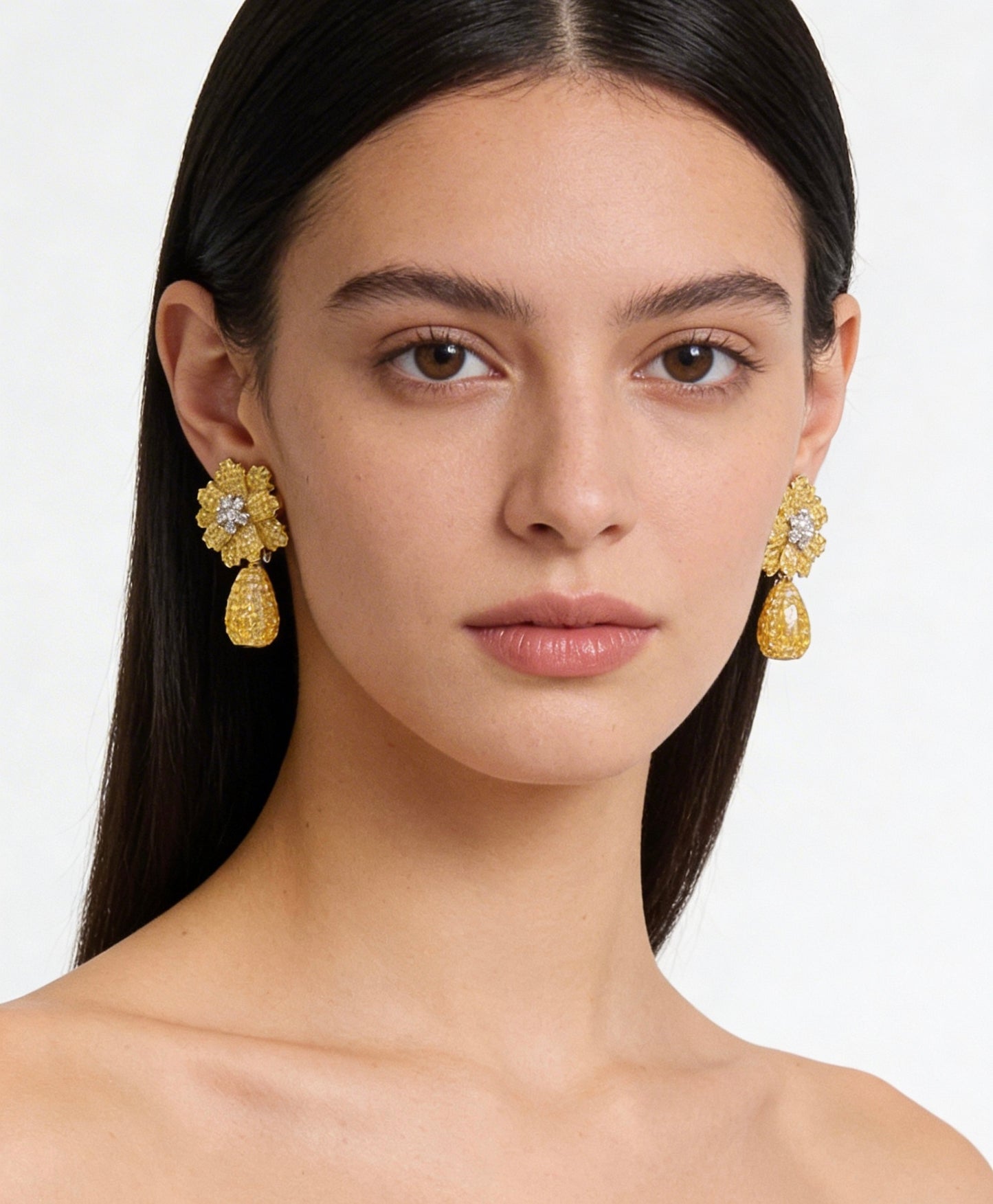 Citrine Flower Dangle Statement Earrings