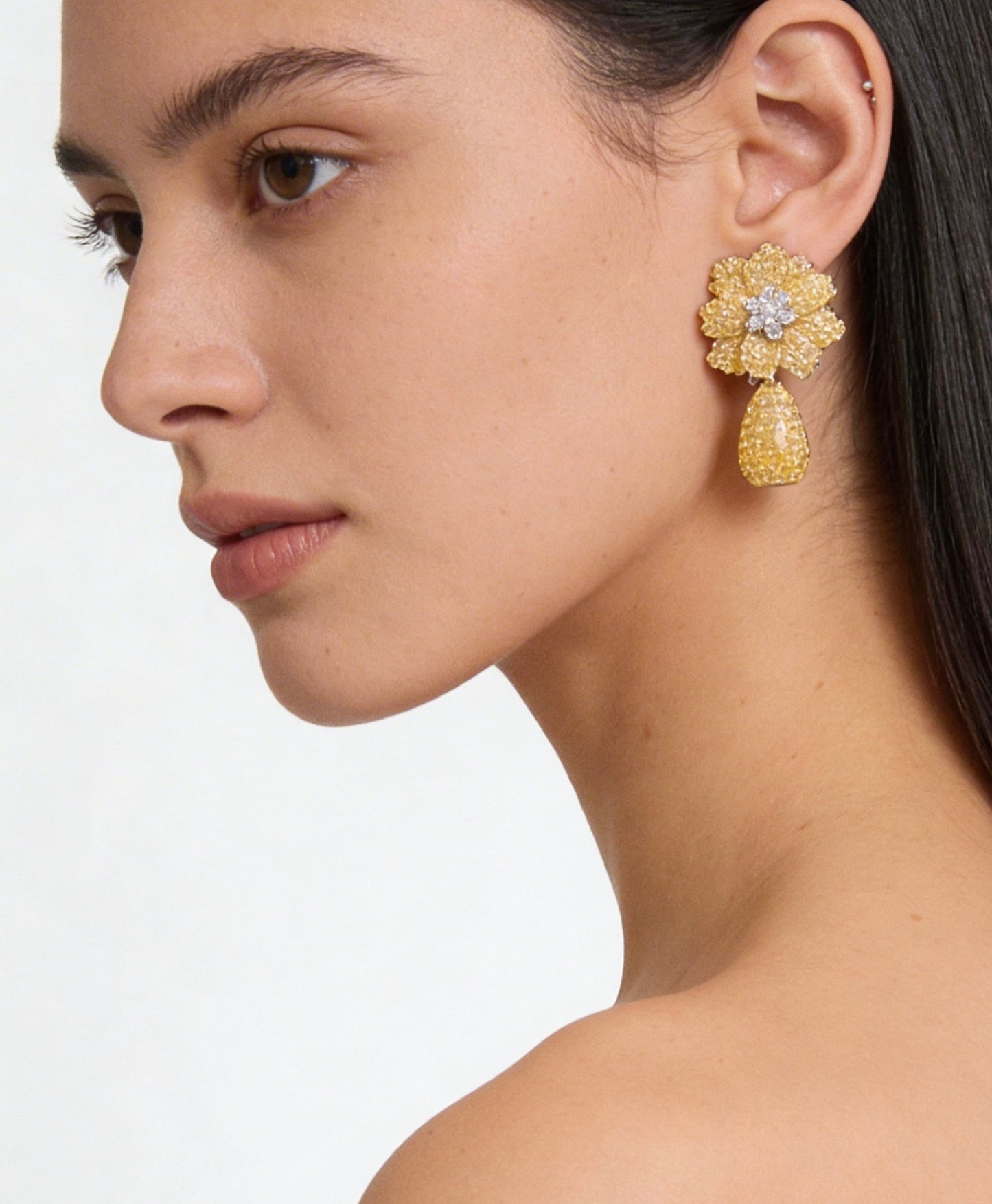 Citrine Flower Dangle Statement Earrings