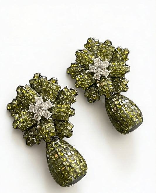 Peridot Bloom Statement Drop Earrings