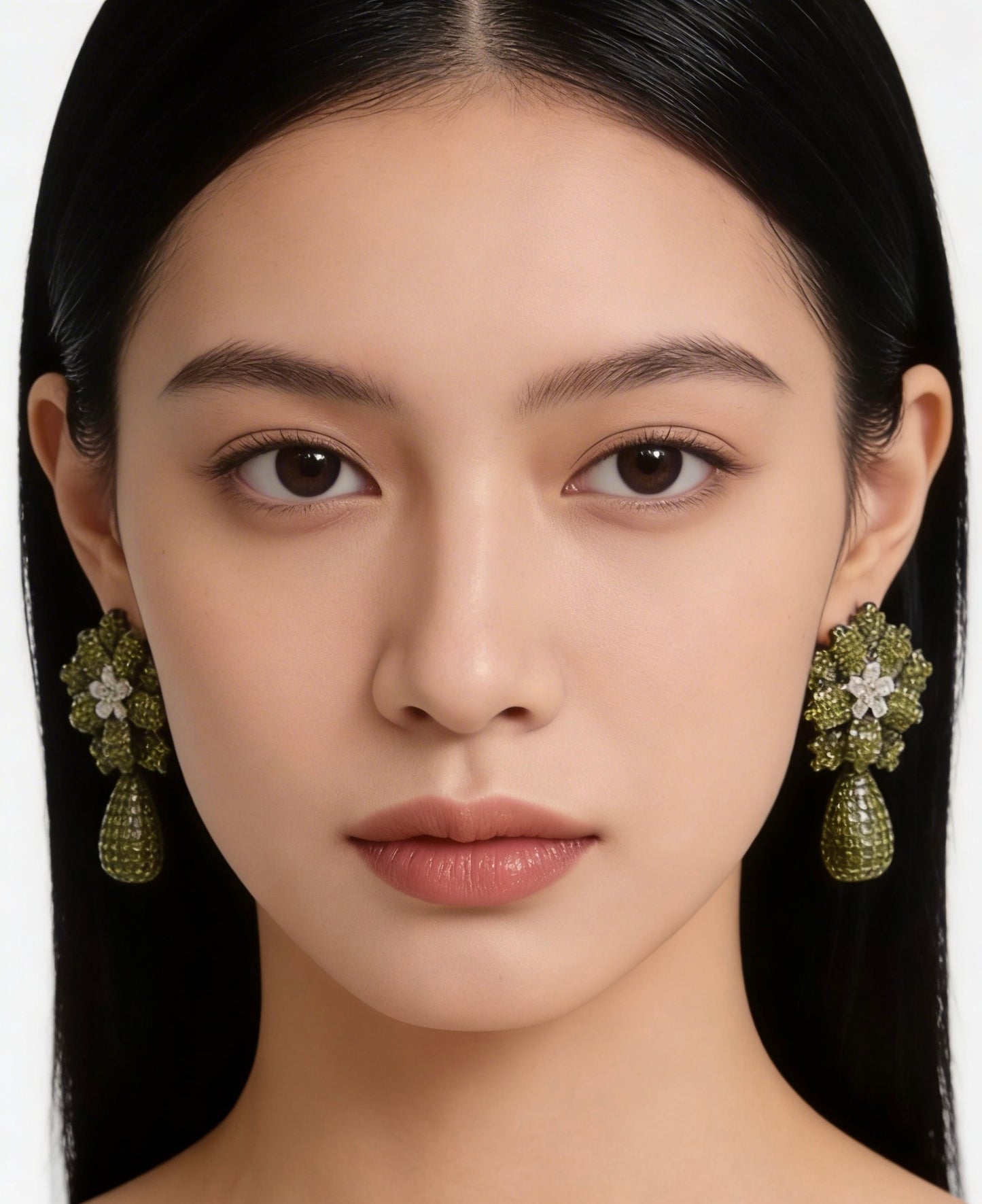 Peridot Bloom Statement Drop Earrings