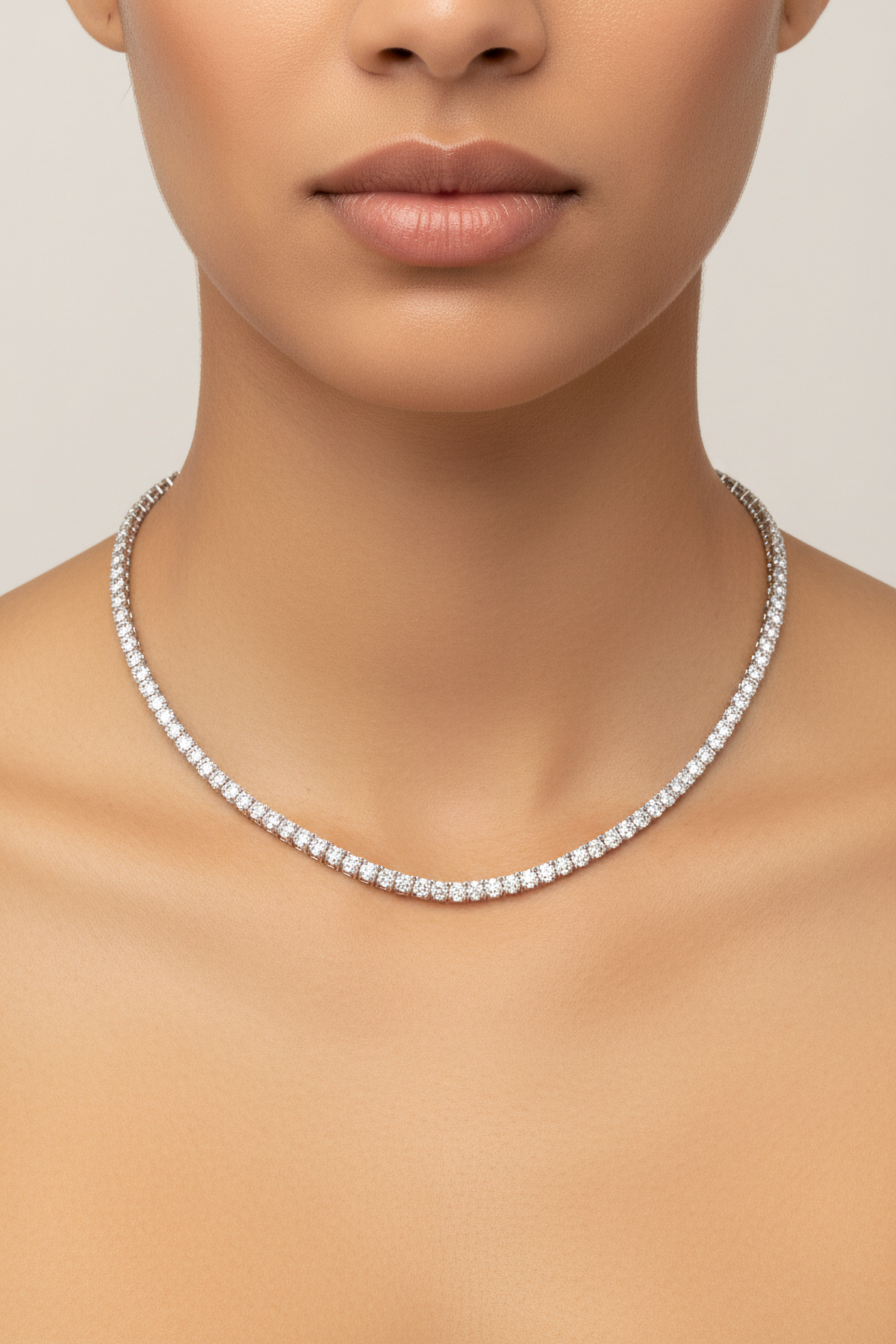 Classic Silver Tennis Necklace & Earring Set