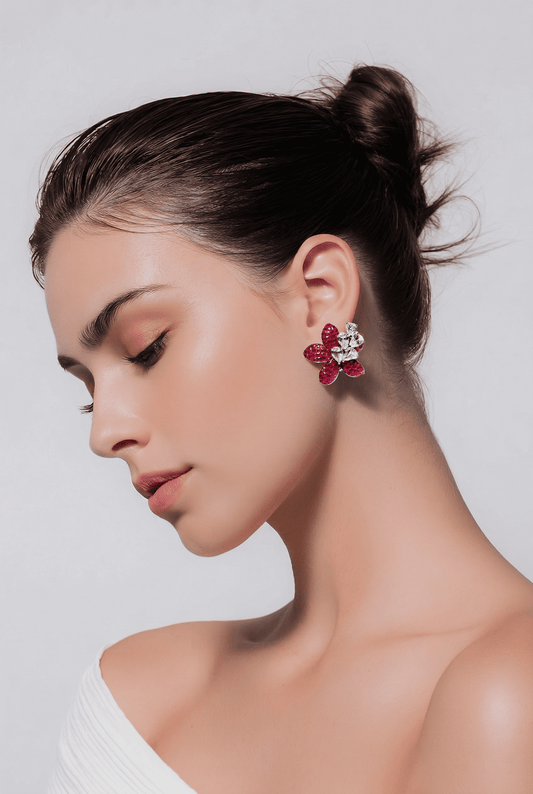Ruby Bloom Floral Stud Earrings