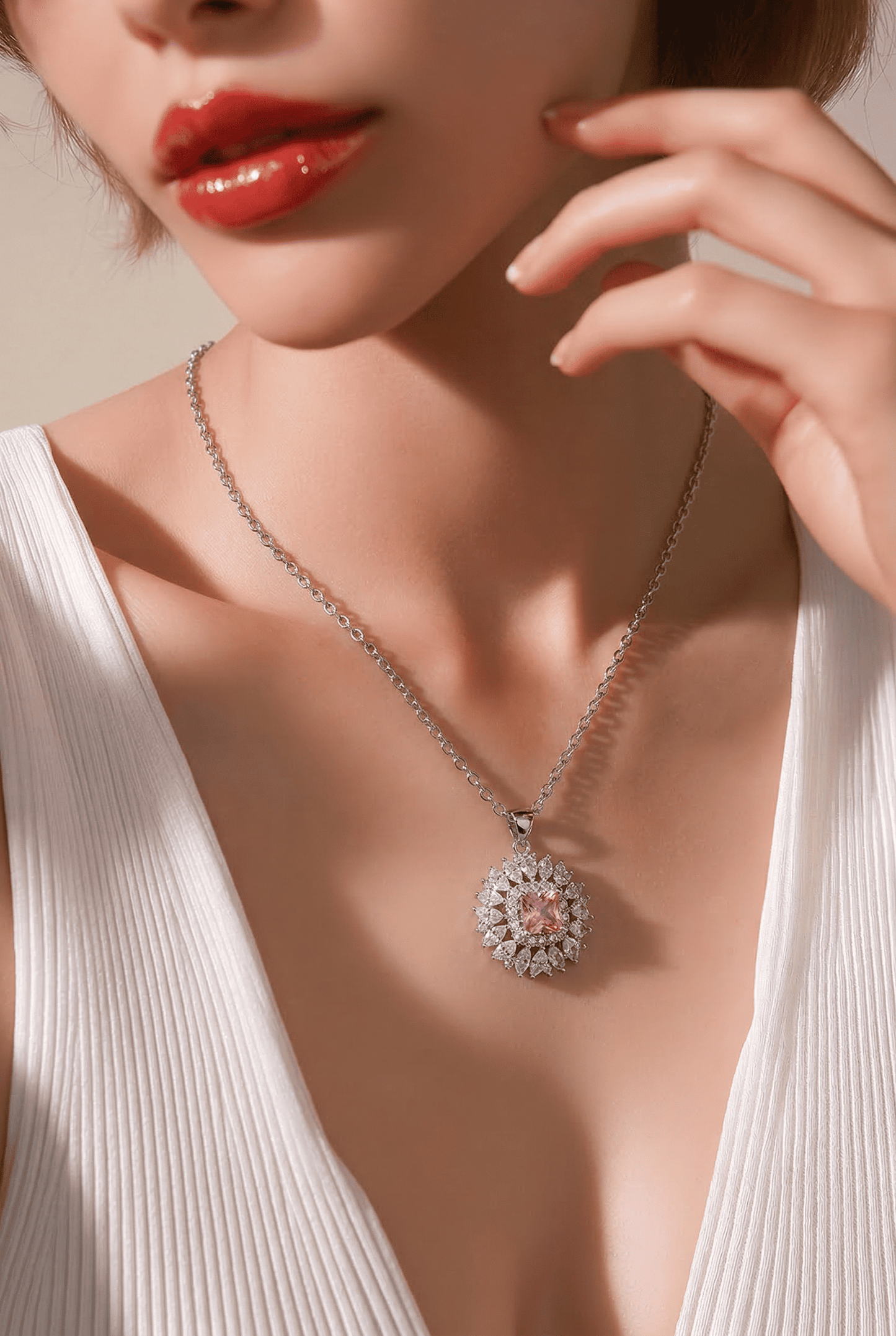 Blush Radiance Halo Pendant Necklace Set