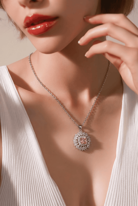 Blush Radiance Halo Pendant Necklace Set