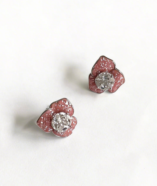 Rose Quartz Flower Stud Earrings