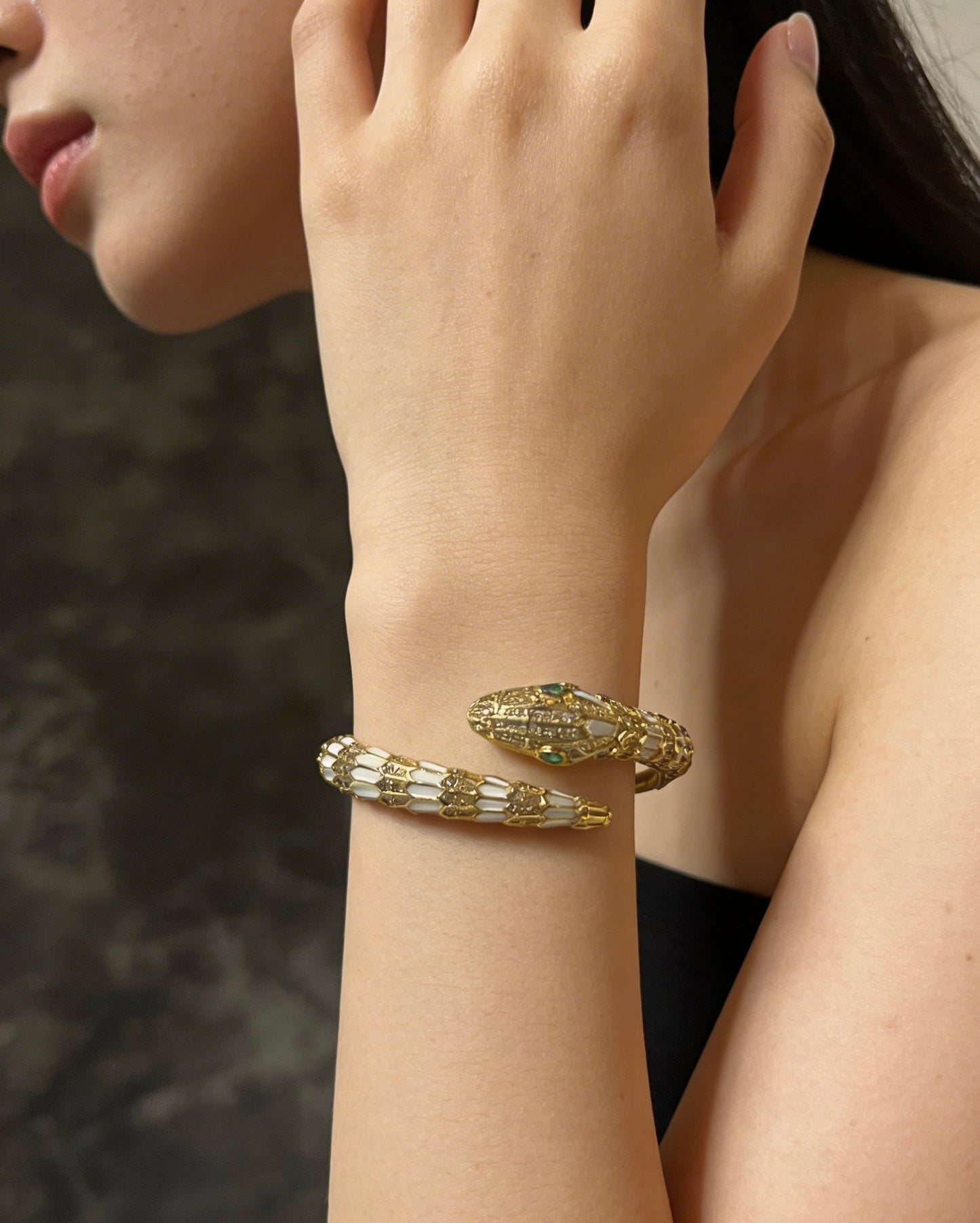 Serpenti Gold Emerald Eye Snake Wrap Bangle
