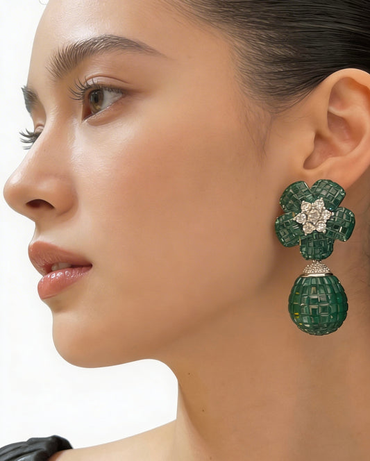 Green Bloom Drop Earrings