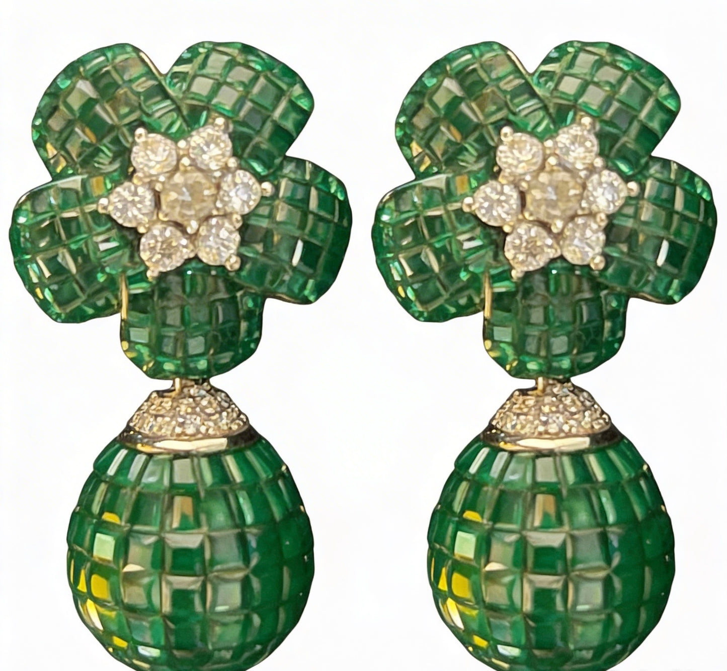 Green Bloom Drop Earrings