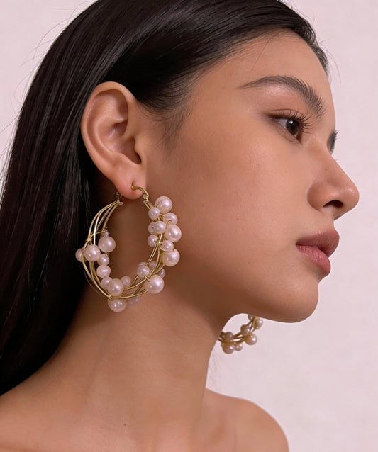 Pearl Blossom Hoops Earrings