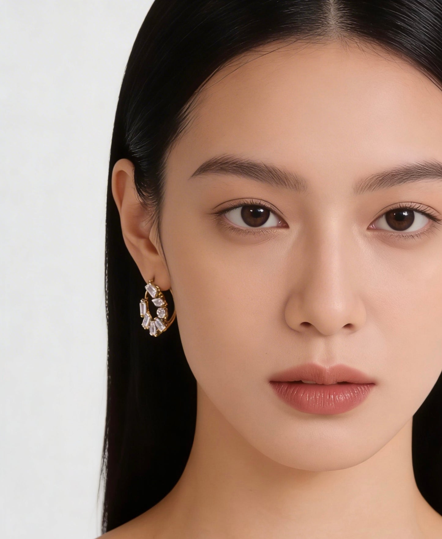 Crystal Crescent Hoops Earring