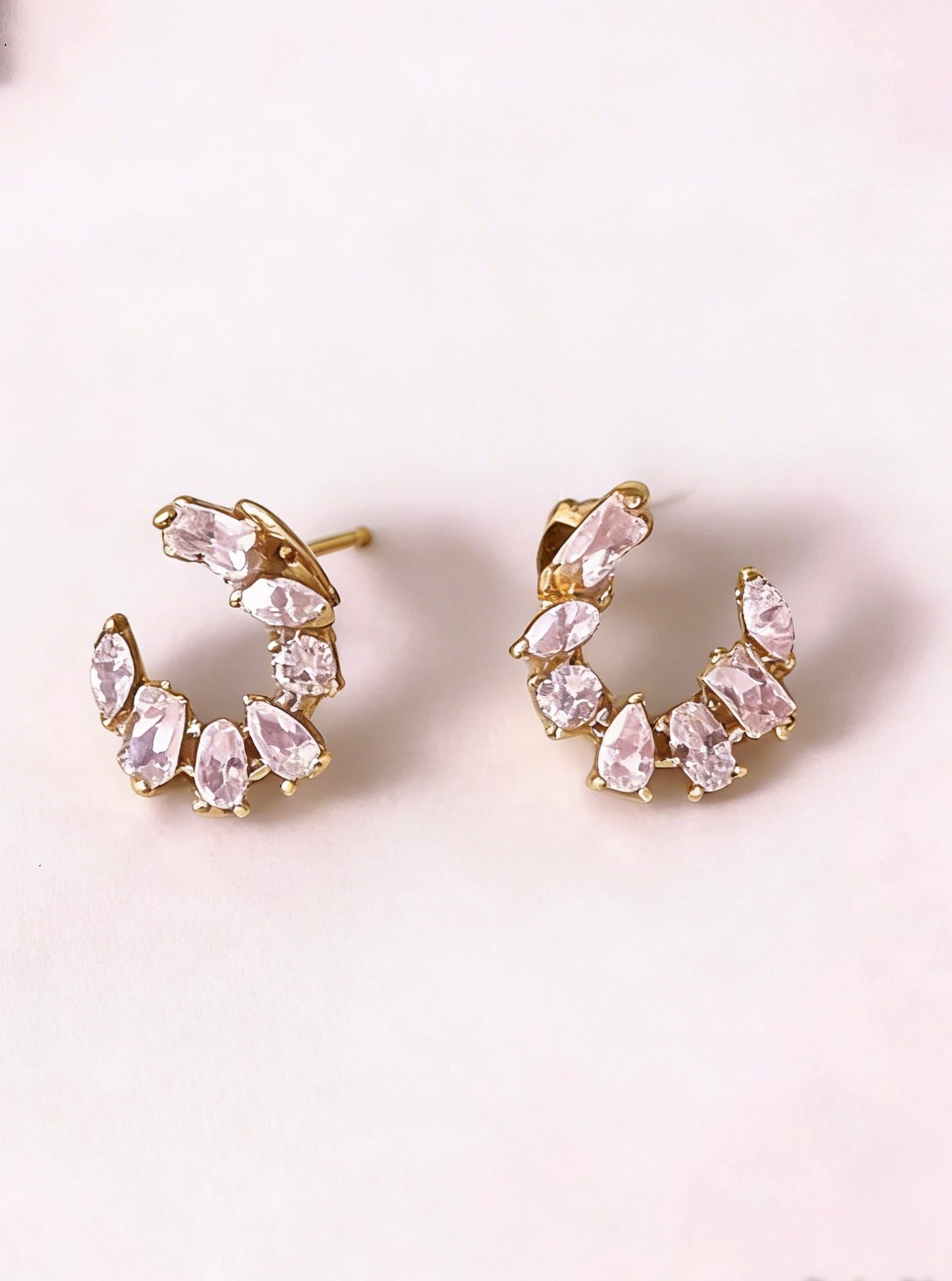 Crystal Crescent Hoops Earring