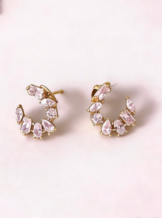 Crystal Crescent Hoops Earring