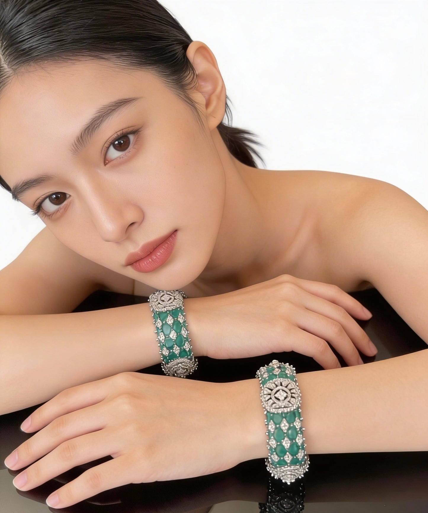 Emerald Crystal Charm Bangles