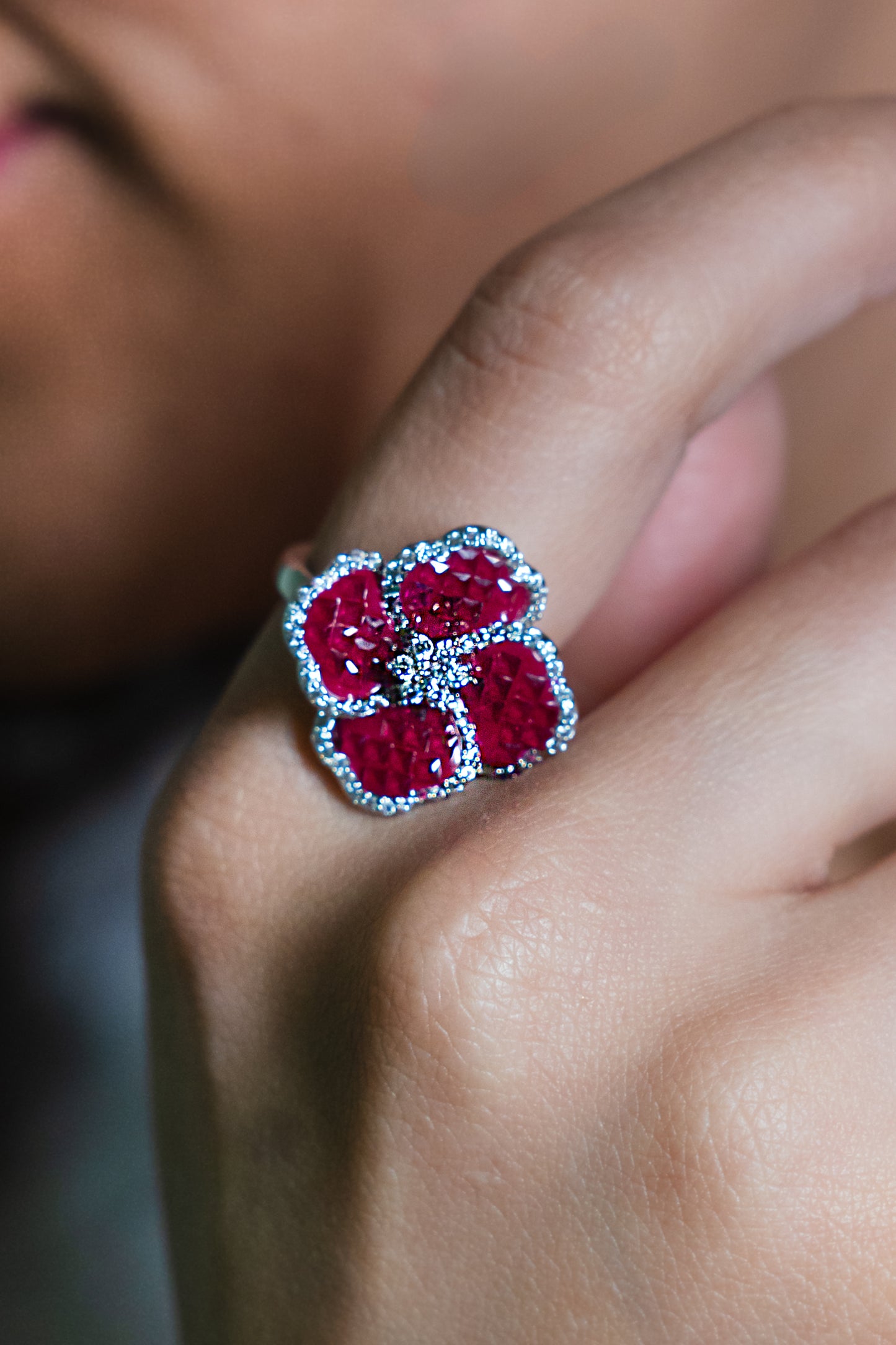 Ruby Blossom Cocktail Ring