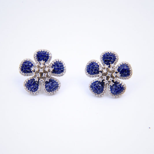 Sapphire Blue  Floral Garnet Stud Earrings