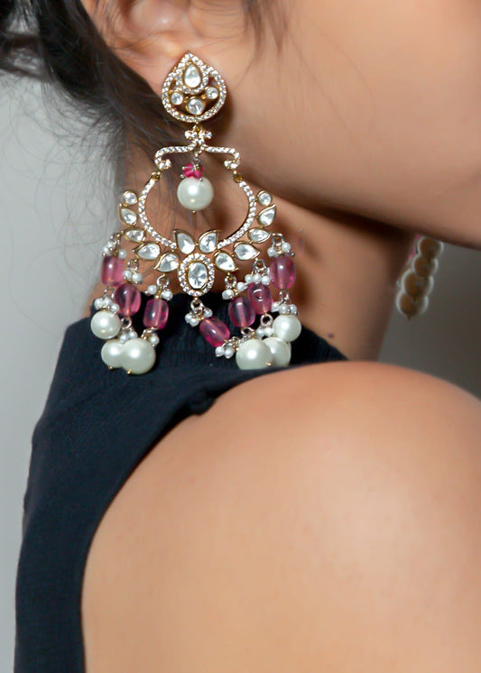 Pearl drop with lavender beads chandbali earrings - LABELRM