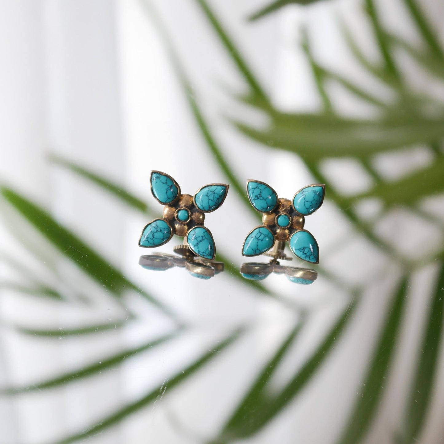 Vintage Turquoise Flower Earrings