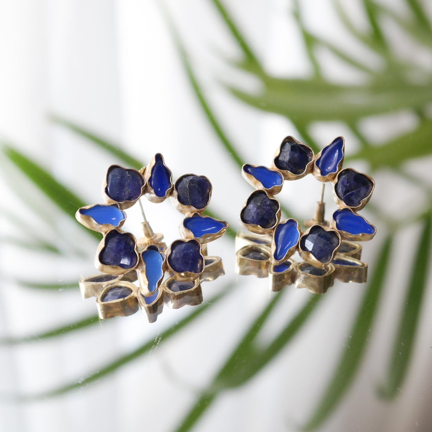 Vintage Blue Gemstone Cluster Earrings