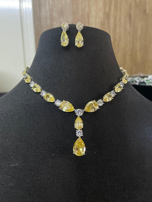 Radiant Majesty yellow and white doublets necklace set with 2 rings