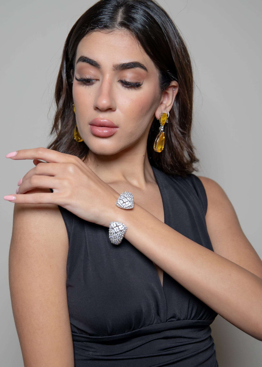 Silver with Zircon Stones Bangle ( Cuff ) - LABELRM