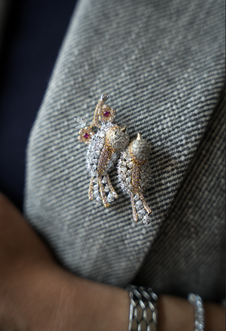 Twin Birds Crystal Brooch