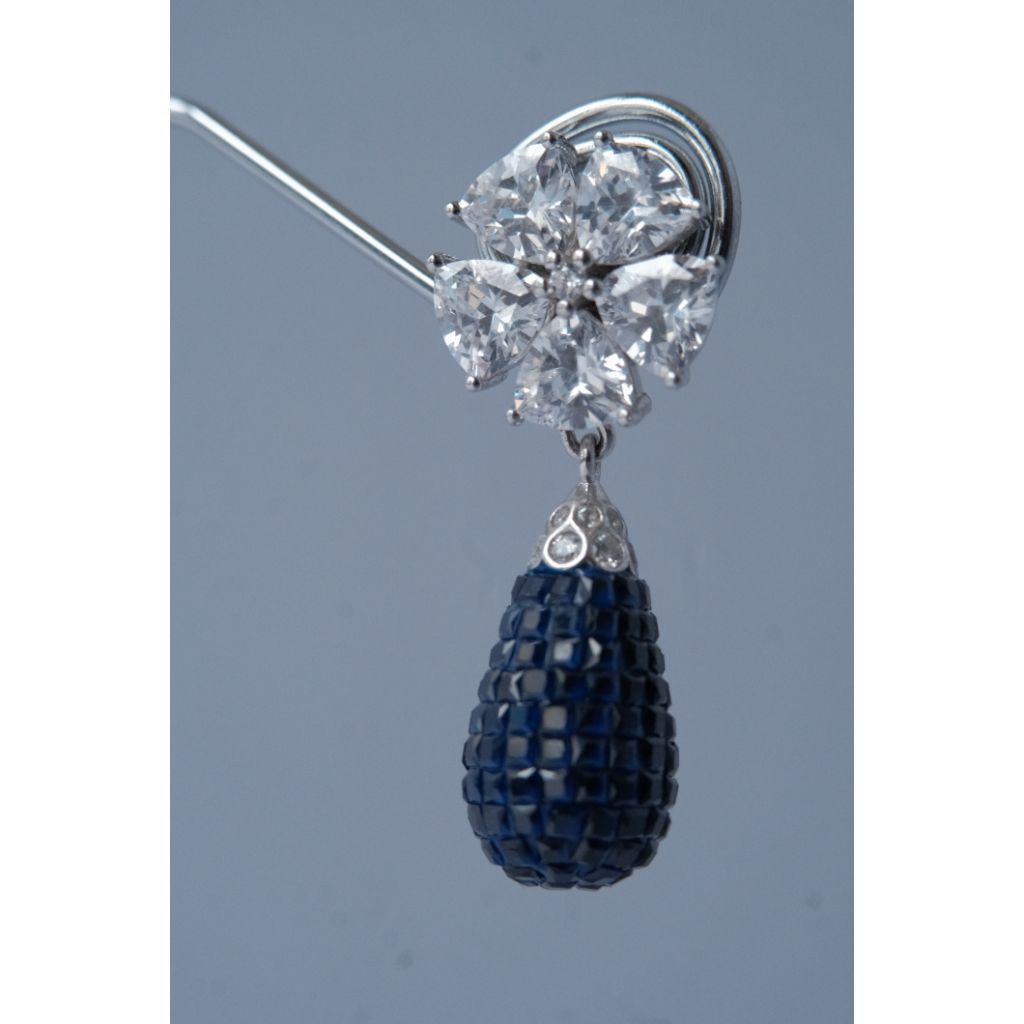 Silver Mossonite 925 Blue Stone Earrings