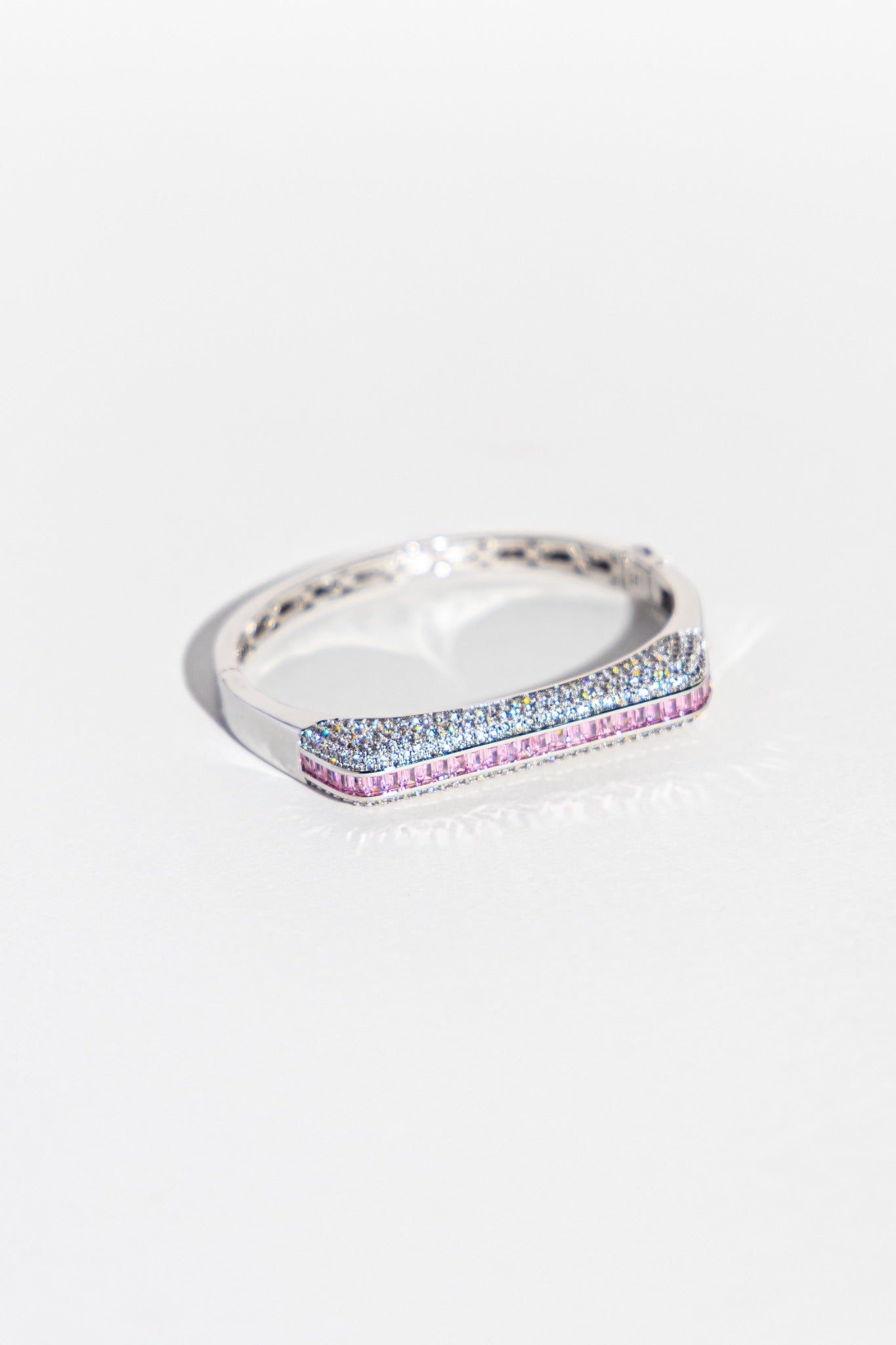 Pavé Bar Bangle – Blush Pink (Silver Plated)