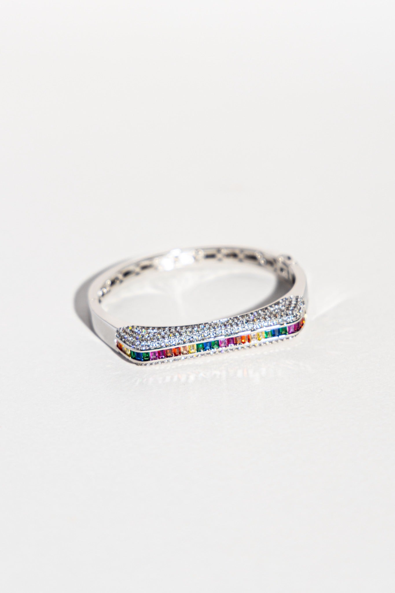 Pavé Bar Bangle – Rainbow (Silver tone)