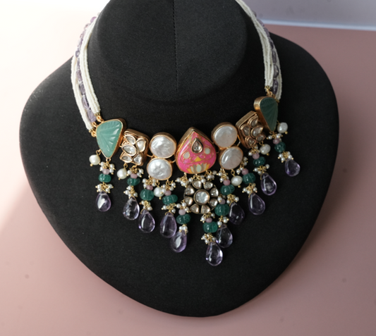 Multicolor Enamel & Kundan Statement Choker