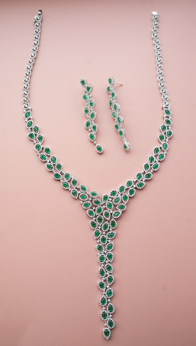 Emerald waterfall necklace set