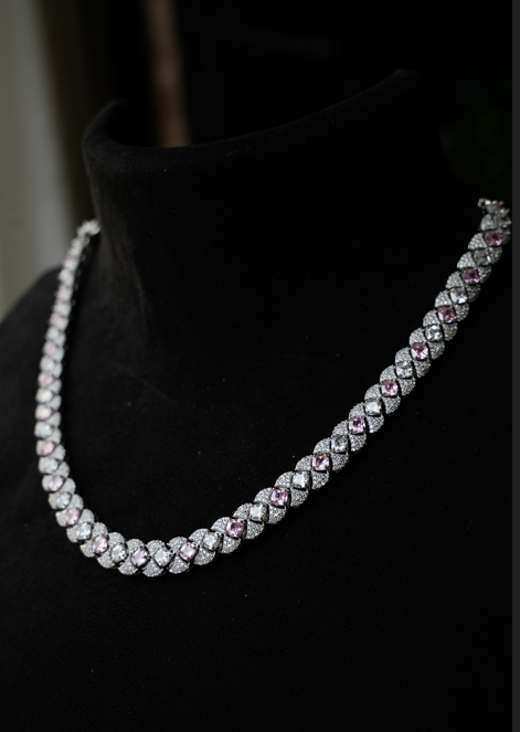 Pink stone and diamond choker