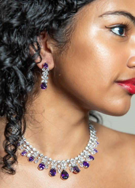 Blue Ceylon Diamond Necklace and Earring Set