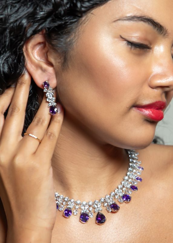 Blue Ceylon Diamond Necklace and Earring Set
